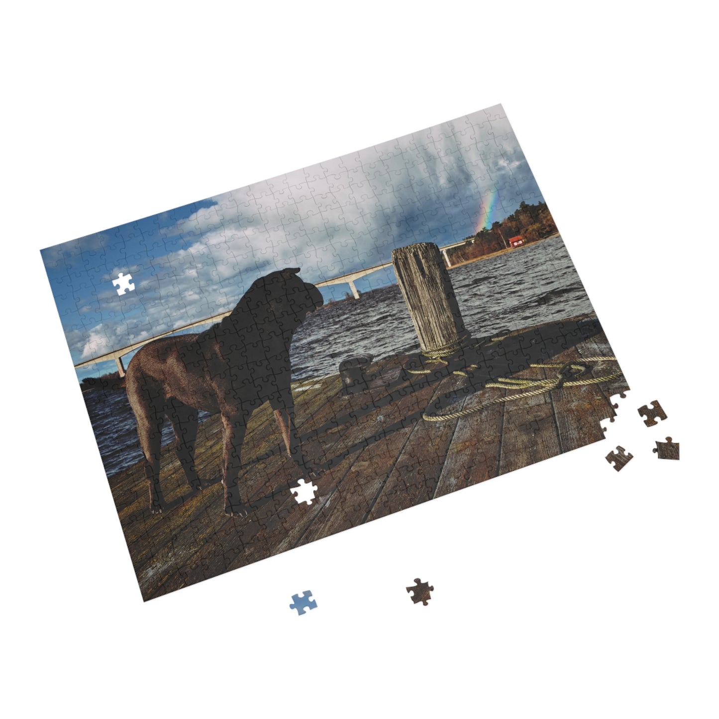 Puzzle - Shar Pei on Jetty with Rainbow - 252-500/1000 Pieces