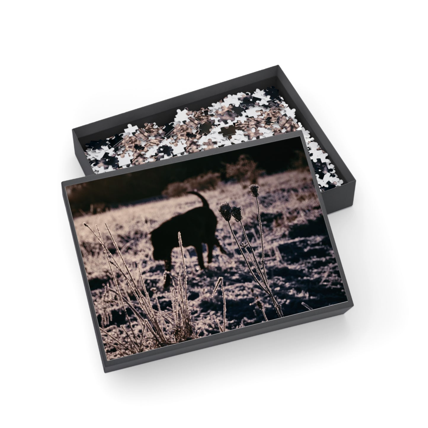 Puzzle Winter Landscape Black Shar Pei Dog 252/500 Pieces