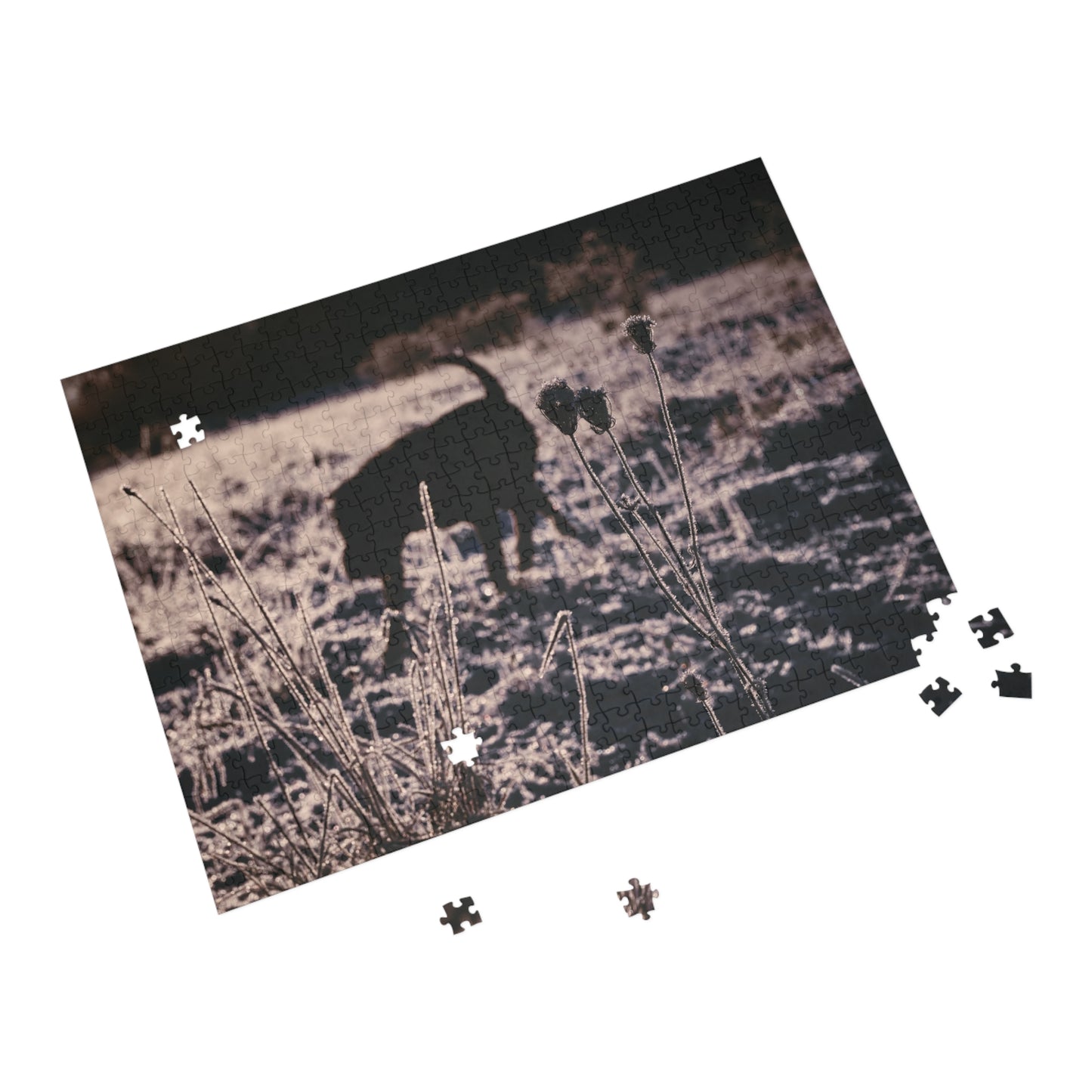 Puzzle Winter Landscape Black Shar Pei Dog 252/500 Pieces