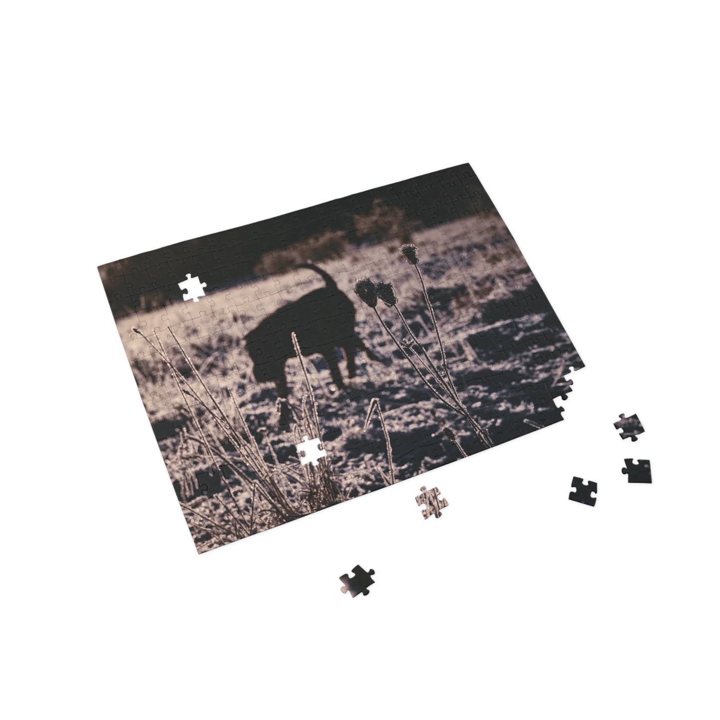 Puzzle Winter Landscape Black Shar Pei Dog 252/500 Pieces